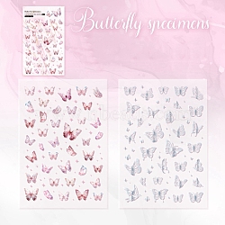 2 Sheets Butterfly PET Waterproof Self Adhesive Stickers, Silver Stamping Butterfly Decals, for DIY Scrapbooking, Photo Album Decoration, Pale Violet Red, 168x118mm(PW-WG58141-01)