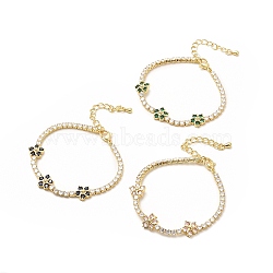 Cubic Zirconia Chain Bracelet, Flower Rack Plating Brass Jewelry with Chain Extender & Lobster Claw Clasps for Women, Lead Free & Cadmium Free, Long-Lasting Plated, Real 18K Gold Plated, Mixed Color, 7-1/8 inch(18cm)(BJEW-A132-22G)