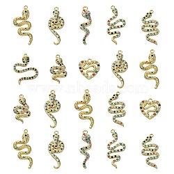 16Pcs 8 Styles Alloy Rhinestone Pendants, Snake, Light Gold, Mixed Color, 34~42.5x12~27x3~4.5mm, Hole: 2.2~2.6mm, 2Pcs/style(ALRI-CJ0001-06)