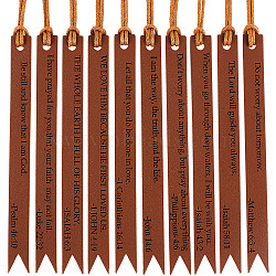 Leather Bookmarks Sets, Religion Scripture Bookmark, Bible Page Marker for Christian, with Rope, Saddle Brown, 15x1.3x0.15cm, 10pcs(DIY-WH0430-006A)
