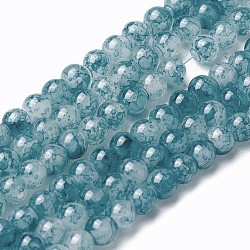 Spray Painted Glass Beads Strands, Round, Dark Cyan, 4~4.5mm, Hole: 0.7mm, about 217pcs/strand, 31.4 inch(80cm)(X-GLAA-A038-A-70)