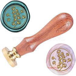 Wax Seal Stamp Set, Sealing Wax Stamp Solid Brass Head,  Wood Handle Retro Brass Stamp Kit Removable, for Envelopes Invitations, Gift Card, Flower Pattern, 83x22mm, Head: 7.5mm, Stamps: 25x14.5mm(AJEW-WH0131-480)