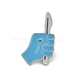 Fist with Knife Enamel Pins, Alloy Brooches for Backpack Clothes, Cyan, 33x20mm(JEWB-R050-02P-02)