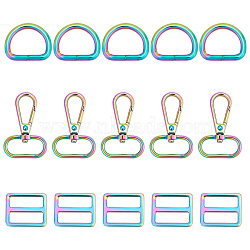 15Pcs 3 Style Rainbow Color Zinc Alloy Swivel Clasps, with D Rings, Slider Buckles, for Bag Replacement Accessories, 4.7~50x4.7~31.5x3.6~6mm, 3 style, 5pcs/style(FIND-GF0003-40)