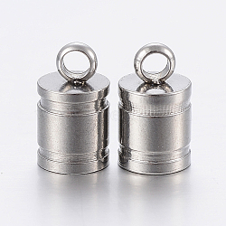 Tarnish Resistant 201 Stainless Steel Cord Ends, End Caps, Column, Stainless Steel Color, 10x6mm, Hole: 2mm, 5mm inner diameter(STAS-P198-07E)