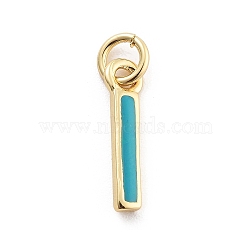 Rack Plating Brass Pendants, with Enamel and Jump Ring, Cadmium Free & Lead Free, Long-Lasting Plated, Real 18K Gold Plated, Letter, Letter I, 12x2x1mm, Hole: 2.5mm(KK-C065-03I-G)