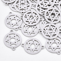 Tarnish Resistant 201 Stainless Steel Links connectors, Laser Cut Links, for Jewish, Flat Round with Star of David, Stainless Steel Color, 20x15x1mm, Hole: 1.8mm(STAS-T044-36P)