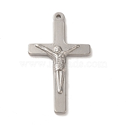 304 Stainless Steel Pendants, Crucifix Cross Charm, Religion, Stainless Steel Color, 50x28.5x3.5mm, Hole: 1.8mm(STAS-C087-01D-P)