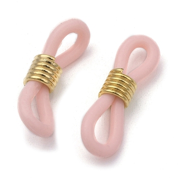 Eyeglass Holders, Glasses Rubber Loop Ends, with Brass Findings, Golden, Pink, 20x7mm