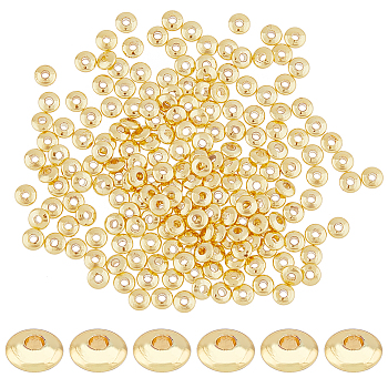 200Pcs Rack Plating Brass Beads, Donut, Golden, 4x1.5mm, Hole: 1.2mm