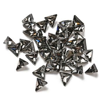 Glass Rhinestone Cabochons, Back Plated, Triangle, Black Diamond, 6x7x3mm