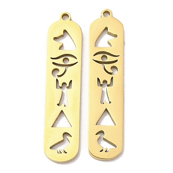 Ion Plating(IP) 304 Stainless Steel Pendants, Oval Charm, Real 18K Gold Plated, 33.5x7.5x1.5mm, Hole: 1.4mm