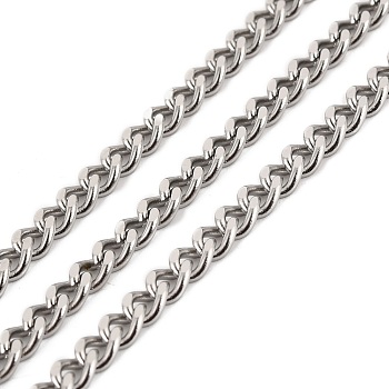 304 Stainless Steel Cuban Link Chains, Unwelded, with Spool, Stainless Steel Color, 6x4.5x2mm, about 32.81 Feet(10m)/Roll
