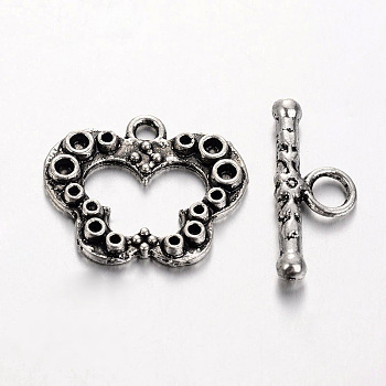 Butterfly Tibetan Silver Toggle Clasps, Cadmium Free & Lead Free, Antique Silver, Butterfly: 16.5mm long, 19.5mm wide, 2mm thick, Bar: 20mm long, Hole: 3mm