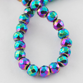 Non-magnetic Synthetic Hematite Beads Strands, Grade A, Faceted, Round, Multi-color Plated, 2x2mm, Hole: 1mm; 200pcs/strand, 15.5 inch