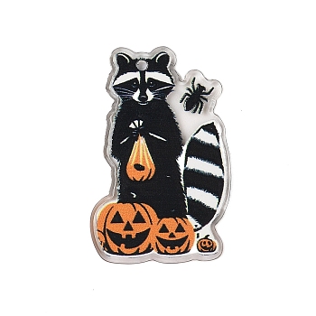 Halloween Theme Opaque Acrylic Pendants, Raccoon, Orange, 41x25.5x1.8mm, Hole: 2.2mm