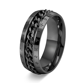 Rotatable Titanium Steel Finger Ring, Viking Runes for Men's, Black, US Size 9(18.9mm)