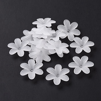 6-Petal Transparent Acrylic Bead Caps, Frosted, Flower, WhiteSmoke, 25.5x23x5.5mm, Hole: 1.6mm, about 892pcs/500g