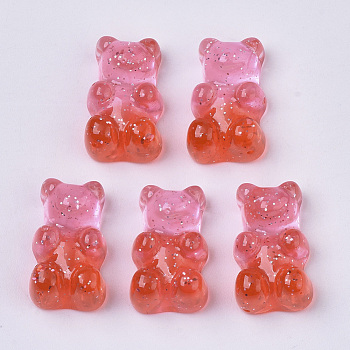 Transparent Resin Cabochons, with Glitter Powder, Two Tone, Bear, Orange Red, 18x11x8mm