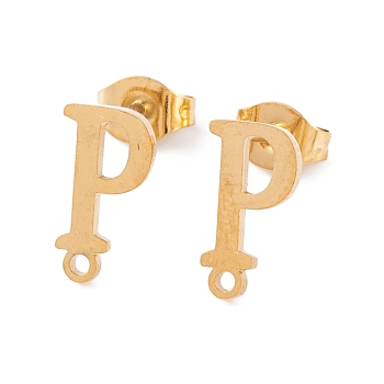 Ion Plating(IP) 304 Stainless Steel Stud Earrings, for Women, Letter P, 11.5x6mm, Hole: 1mm, Pin: 0.7mm