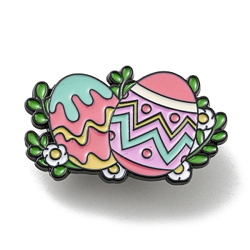 Easter Rabbit Egg Flower Enamel Pins, Lovely Bunny Badge, Black Alloy Brooch for Backpack Clothes, Egg, 21x35x1.5mm