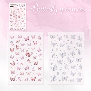 2 Sheets Butterfly PET Waterproof Self Adhesive Stickers, Silver Stamping Butterfly Decals, for DIY Scrapbooking, Photo Album Decoration, Pale Violet Red, 168x118mm