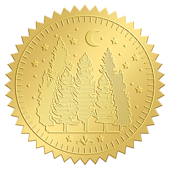 Self Adhesive Gold Foil Embossed Stickers, Medal Decoration Sticker, Tree Pattern, 5x5cm
