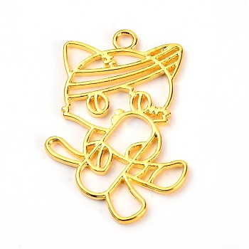 Zinc Alloy Open Back Bezel Pendant, For DIY UV Resin, Epoxy Resin, Pressed Flower Jewelry, Cat Shape, Golden, 43x29x2mm, Hole: 3mm