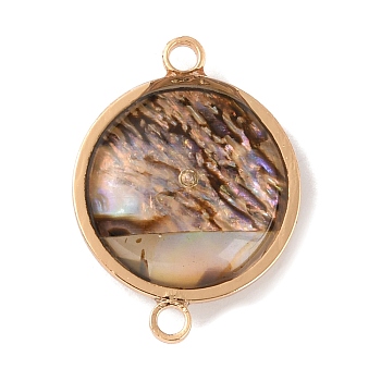 Natural Abalone Shell/Paua Shell Connector Charms, with Golden Tone Brass Findings, Flat Round, 19x14x5mm, Hole: 1.6mm