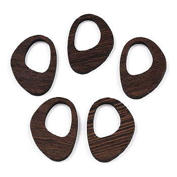 Natural Wenge Wood Pendants, Undyed, Irregular Oval Charms, Coconut Brown, 39x28x3.5mm, Hole: 16mx22.5 mm