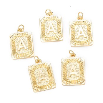 Brass Pendants, with Jump Ring, Long-Lasting Plated, Cadmium Free & Nickel Free & Lead Free, Rectangle with Alphabet, Real 18K Gold Plated, Letter.A, 23.5x16x2mm, Jump Ring: 5x0.7mm, 3.6mm Inner Diameter