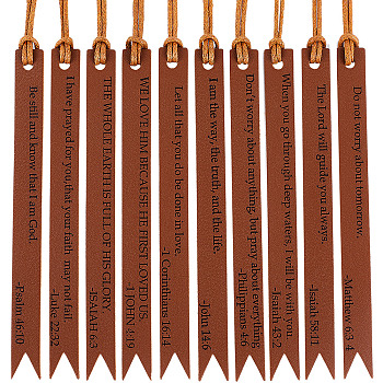 Leather Bookmarks Sets, Religion Scripture Bookmark, Bible Page Marker for Christian, with Rope, Saddle Brown, 15x1.3x0.15cm, 10pcs