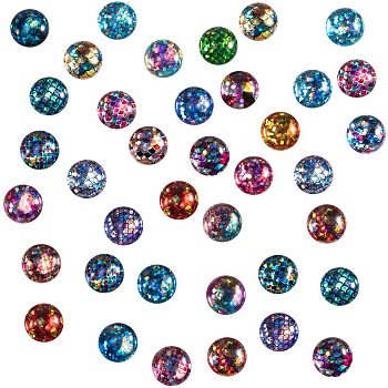 Flatback Glass Cabochons for DIY Projects, Dome/Half Round with Fish Scale Pattern, Mixed Color, 12x4mm, 70pcs/box