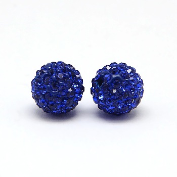 Polymer Clay Rhinestone Beads, Pave Disco Ball Beads, Grade A, Round, PP6, Sapphire, PP6(1.3~1.35mm), 4mm, Hole: 1mm