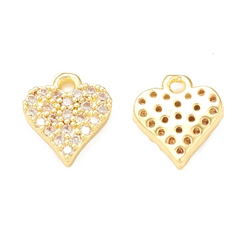 Brass Micro Pave Cubic Zirconia Charms, Heart Charm, Real 18K Gold Plated, 9x8x2mm, Hole: 1mm