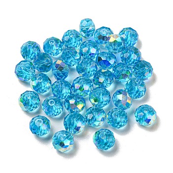 Electroplate Glass Beads, Rondelle, Deep Sky Blue, 8x6mm, Hole: 1.6mm, 100pcs/bag