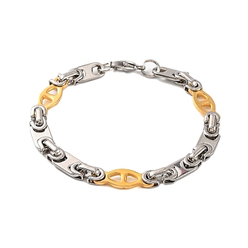 304 Stainless Steel Horse Eye Link Chain Bracelets, with 201 Stainless Steeel Findings, Golden & Stainless Steel Color, 8-1/8 inch(20.5cm)