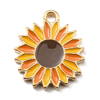 Thanksgiving Day Alloy Enamel Pendants, Light Gold, Sunflower, 17.5x15x1.5mm, Hole: 1.8mm