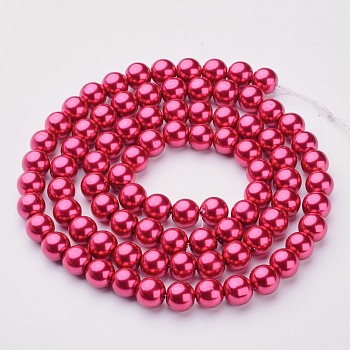 Glass Pearl Beads Strands, Pearlized, Round, Deep Pink, 10mm, Hole: 1mm, about 80pcs/strand, 30.71 inch(78cm)