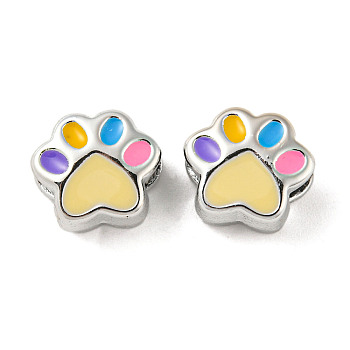CCB Plastic Large Hole Beads, with Enamel, Paw Print, 10x11.5x8mm, Hole: 4mm