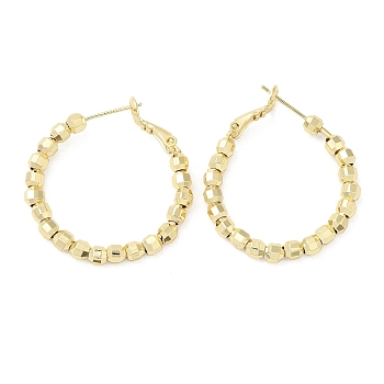 Brass Round Beaded Hoop Earrings, Real 16K Gold Plated, 30x29.5~31mm