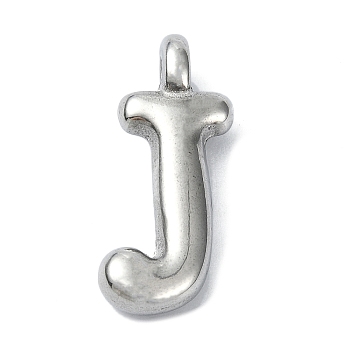 Anti-Tarnish 304 Stainless Steel Pendants, Letter Charm, Letter J, 20x9x4mm, Hole: 1.6mm