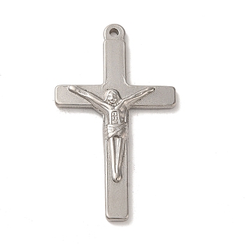 304 Stainless Steel Pendants, Crucifix Cross Charm, Religion, Stainless Steel Color, 50x28.5x3.5mm, Hole: 1.8mm