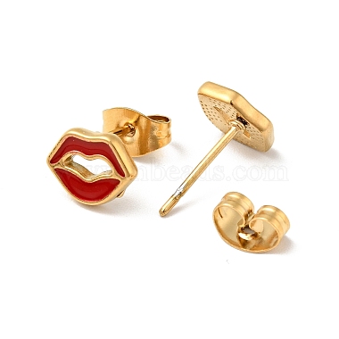 Enamel Lip Stud Earrings with 316 Surgical Stainless Steel Pins(EJEW-A081-11G)-3