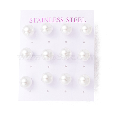 6 Pair Shell Pearl Round Ball Stud Earrings(EJEW-A067-18A)-2
