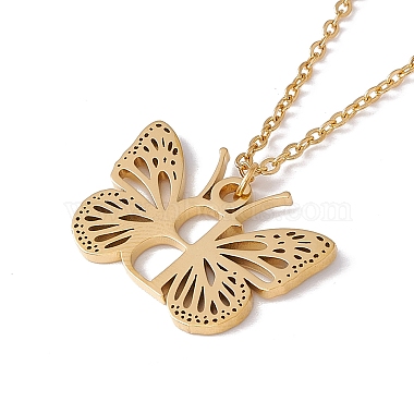 Initial Letter with Butterfly Pendant Necklace(NJEW-C026-01G-B)-3