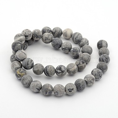 Frosted Natural Map Stone/Picasso Stone/Picasso Jasper Round Bead Strands(G-M272-08-10mm)-2