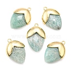 Natural Amazonite Pendants, with Golden Brass Finding, Straberry Shape Charms, Faceted, 25x17.5x7mm, Hole: 1.6mm(G-U019-03B-06)