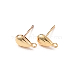 Brass Stud Earring Findings, Teardrop, Cadmium Free & Lead Free, with Loop, Real 24K Gold Plated, 9.5x5mm, Hole: 1mm, Pin: 12x0.8mm(KK-F824-004G-A)
