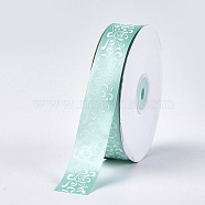 Single Face Satin Ribbon, Polyester Ribbon, Flower Pattern, Turquoise, 1 inch(25mm), about 50yards/roll(45.72m/roll)(SRIB-T005-01H)